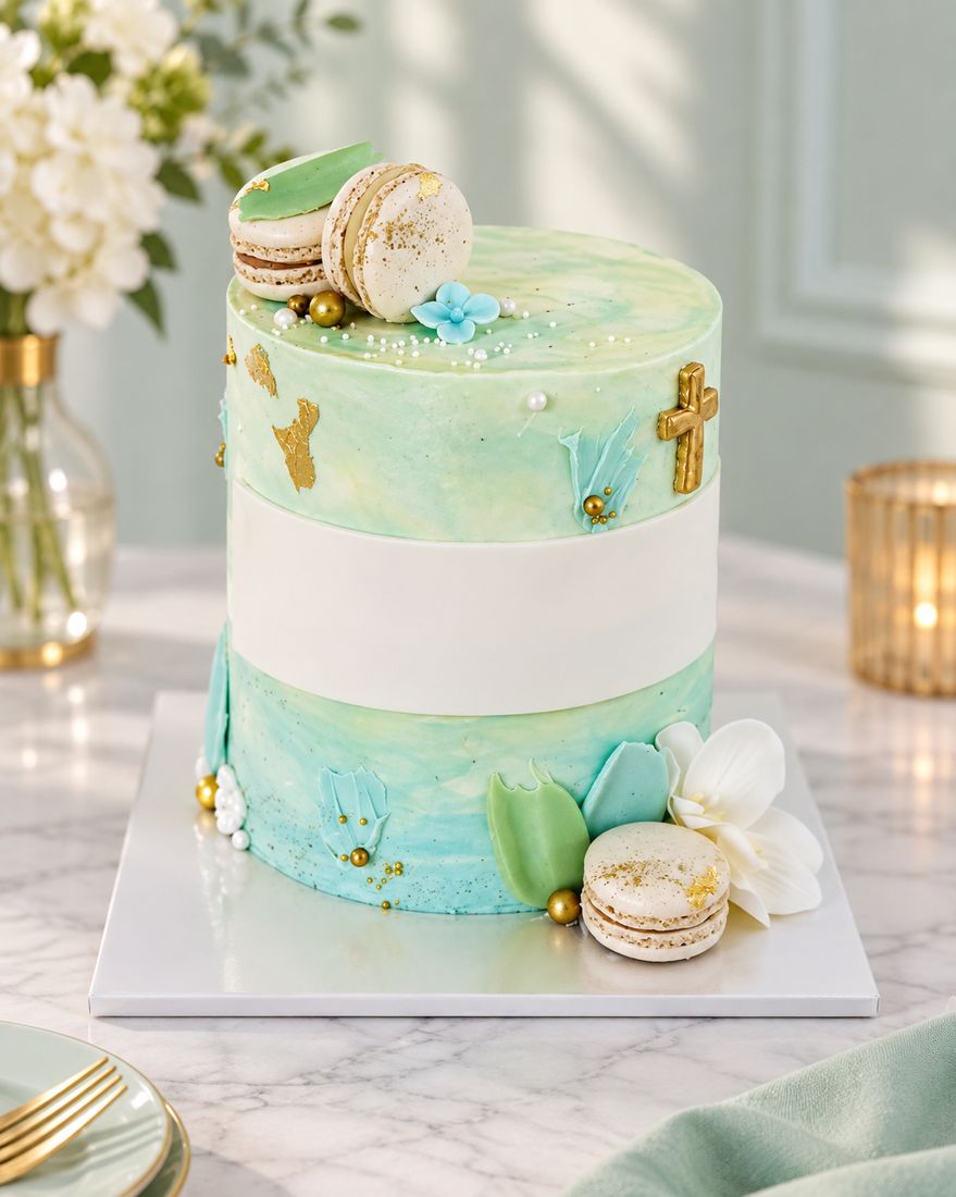 Mint and gold celebration cake