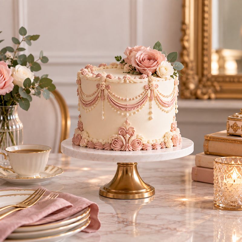 Vintage piped cake with roses