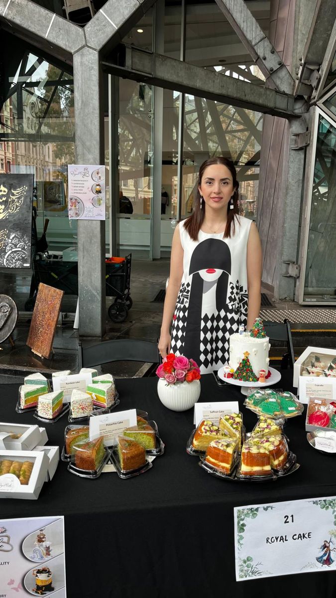 Samira at the Royal Cake stall with her cakes